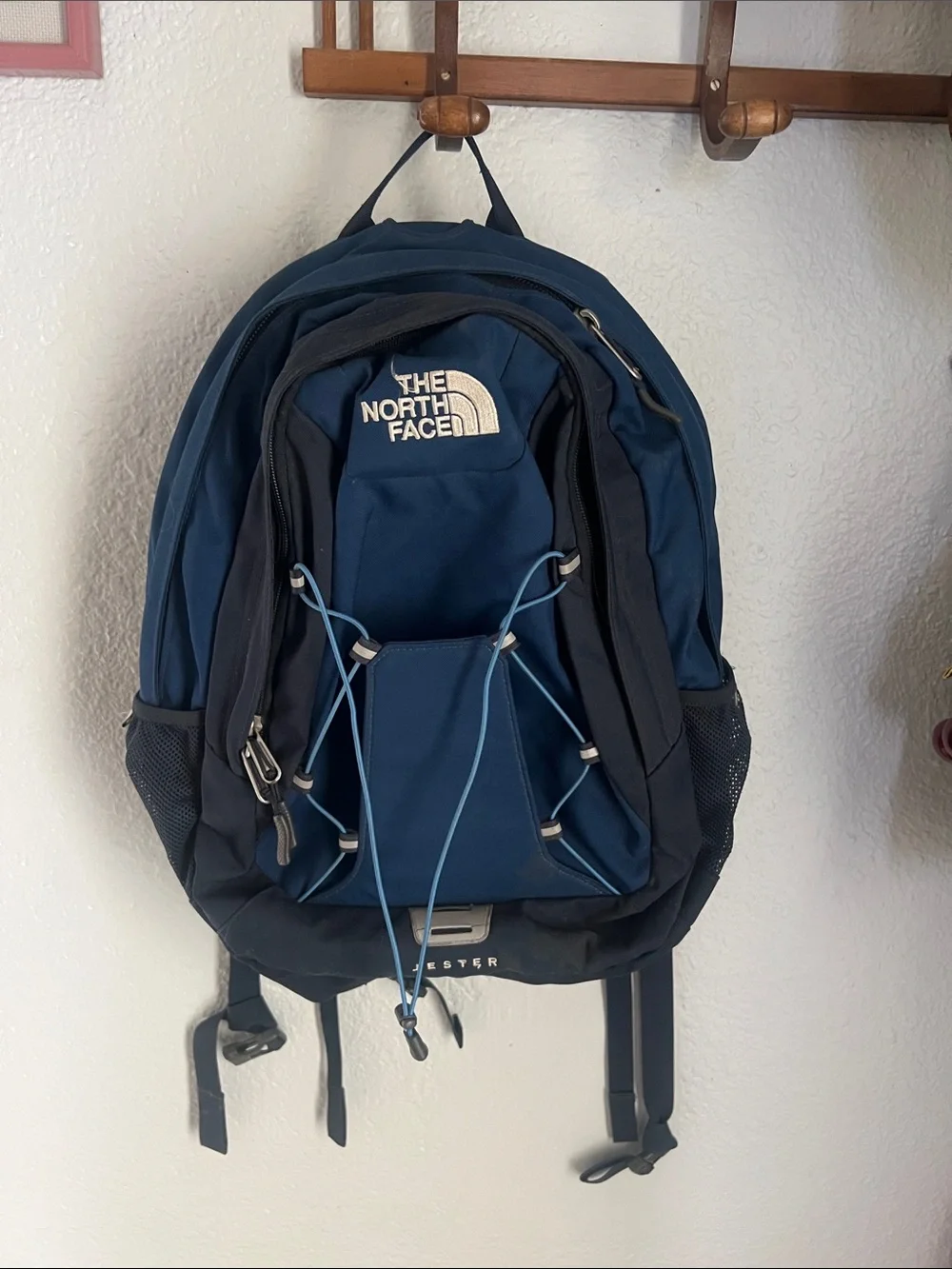 The North Face Blue and Black Men's Backpack with Front Bungee